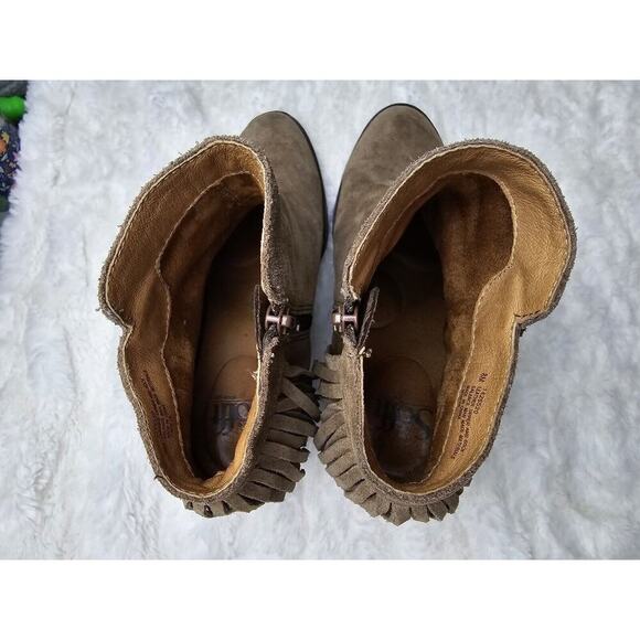 Sofft Winters Havana Brown Ankle Bootie Western Fringe Suede Leather 8 Boho - Picture 6 of 8